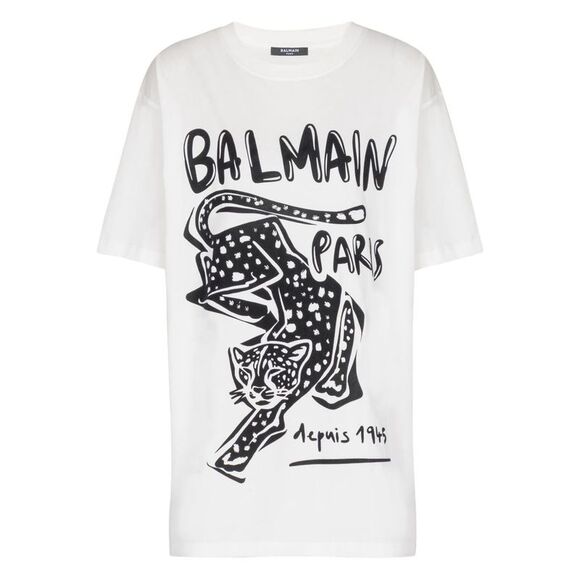 Balmain Women's Short-Sleeved T-Shirt With Leopard Print - Picture 1 of 5